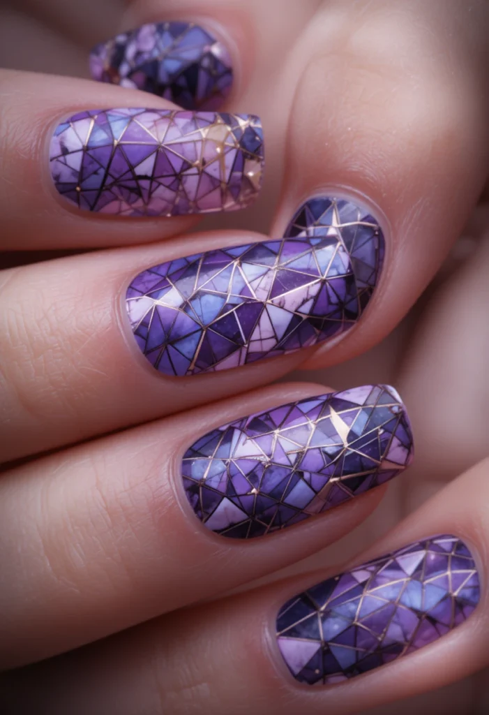  Geometric Pattern Purple Nail Designs