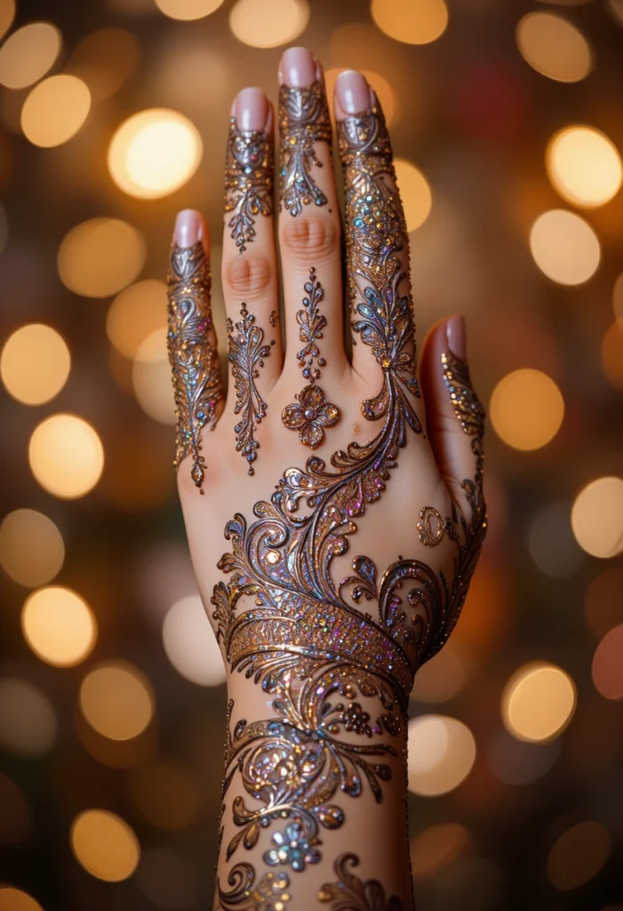 Glitter Back Hand Mehndi Designs