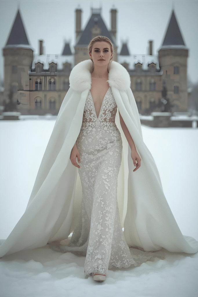 15+Winter Wedding Dresses 10 Cape and Cloak-Inspired Winter Wedding Dresses