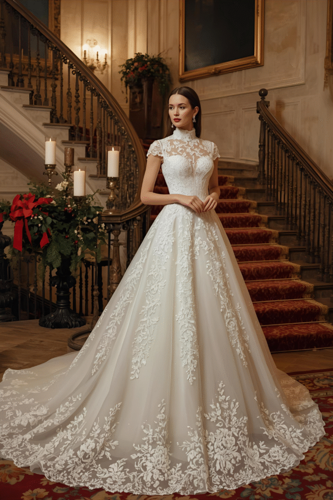 15+Winter Wedding Dresses 8 High-Neck Winter Wedding Dresses for Graceful Sophistication