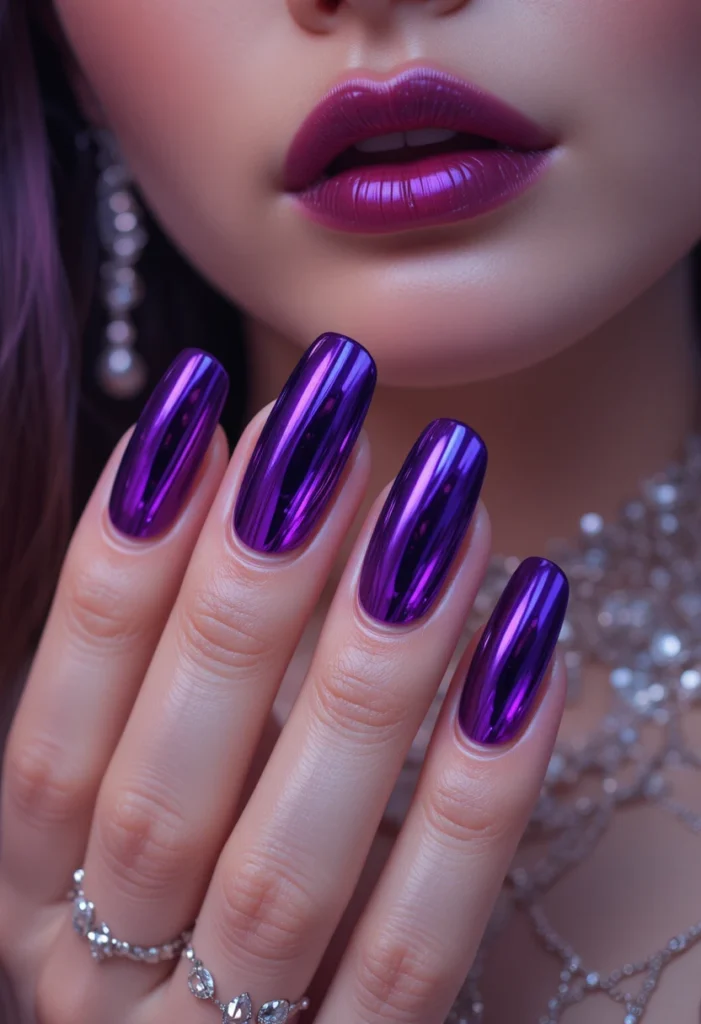  Chrome and Metallic Purple Nail Designs