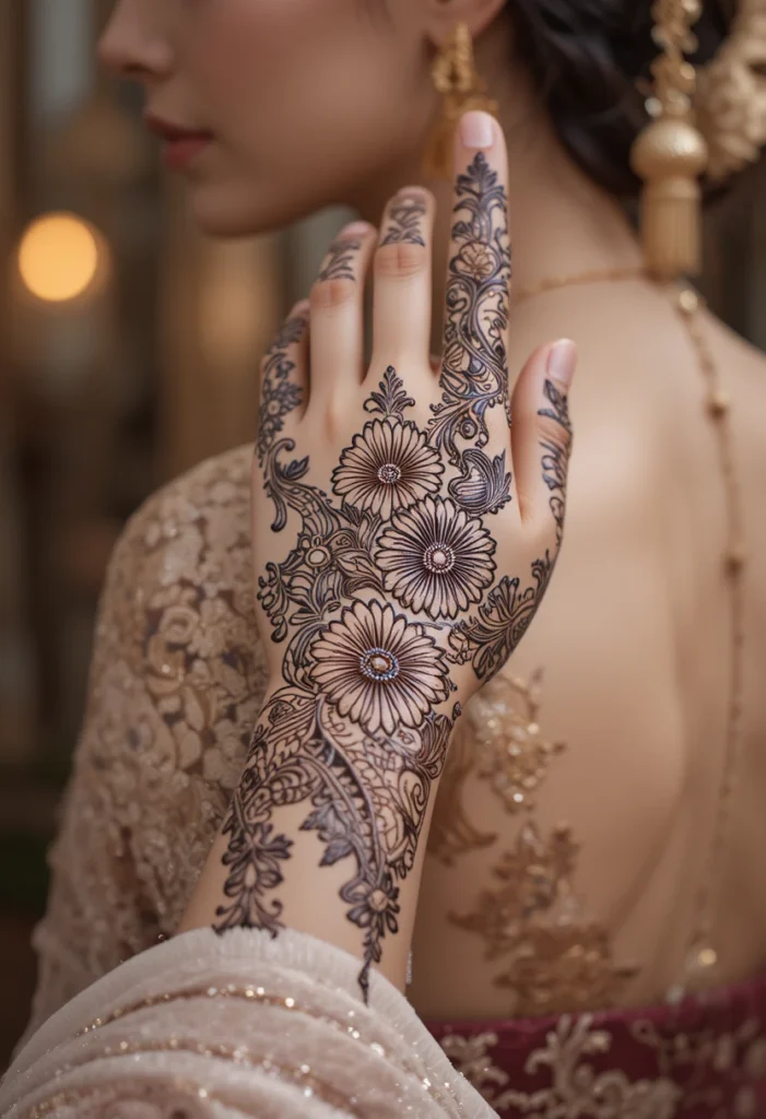 Indo-Arabic Back Hand Mehndi Designs