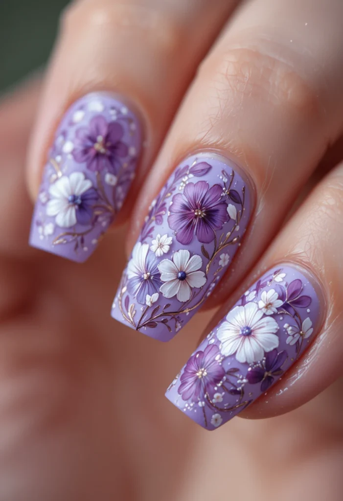 Floral Art Purple Nail Designs