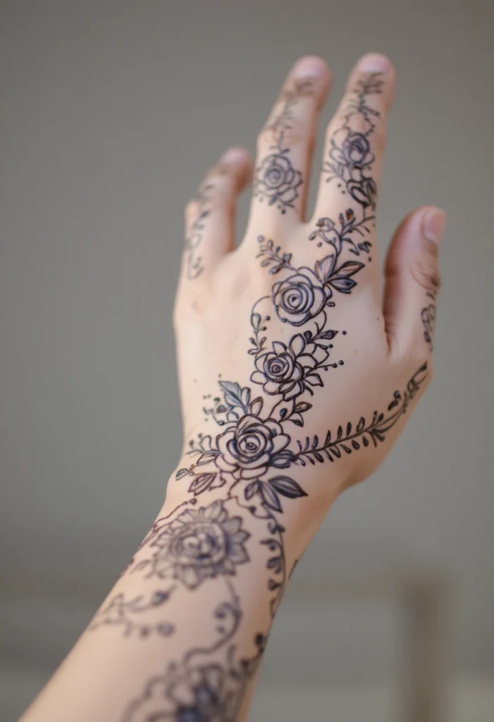 Simple Floral Mehndi Designs Front Hand