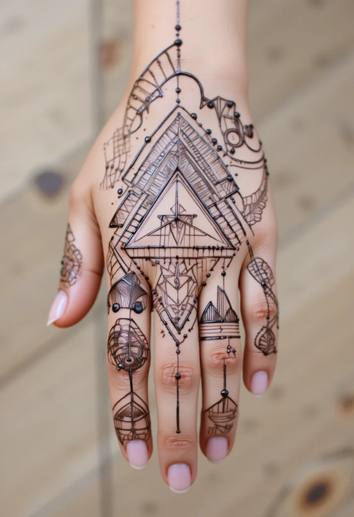  Modern Geometric Mehndi Designs Front Hand