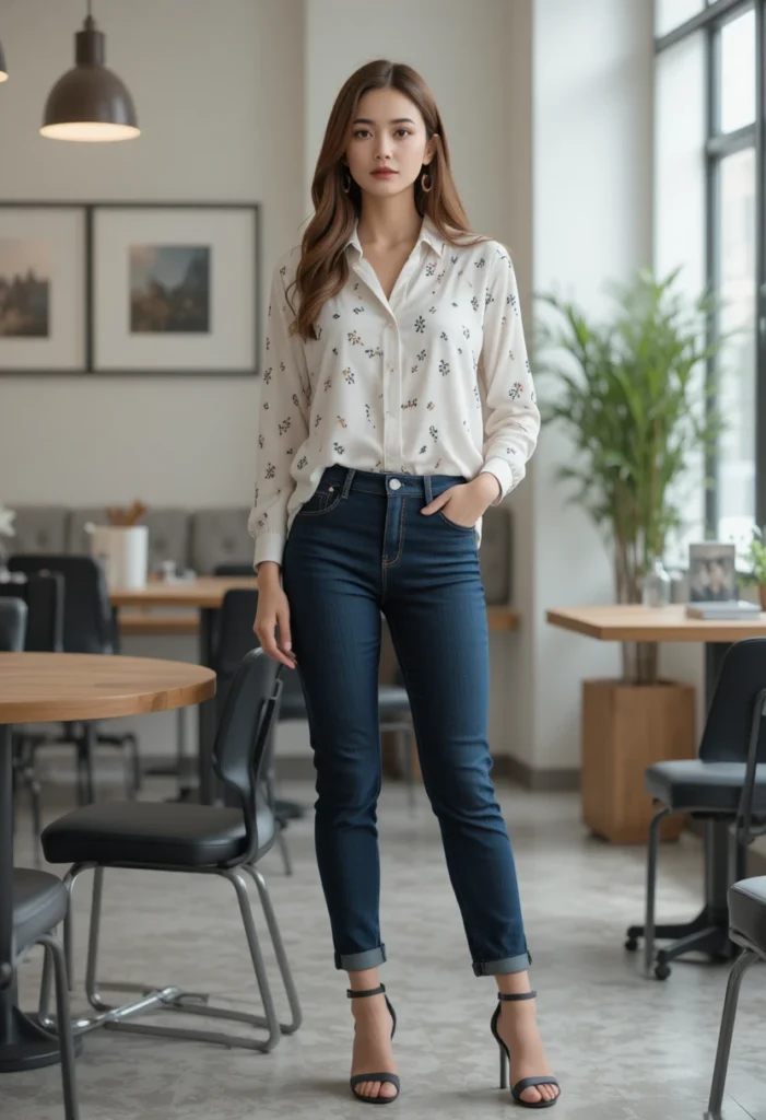 10+Business Casual Outfits with Jeans for Women 4 Statement Blouses and Dark Wash Jeans