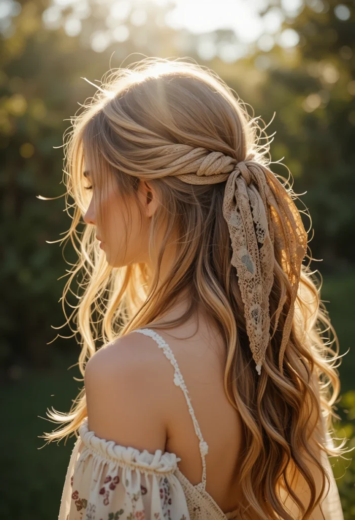 Boho Half-Up Scarf Hairstyles