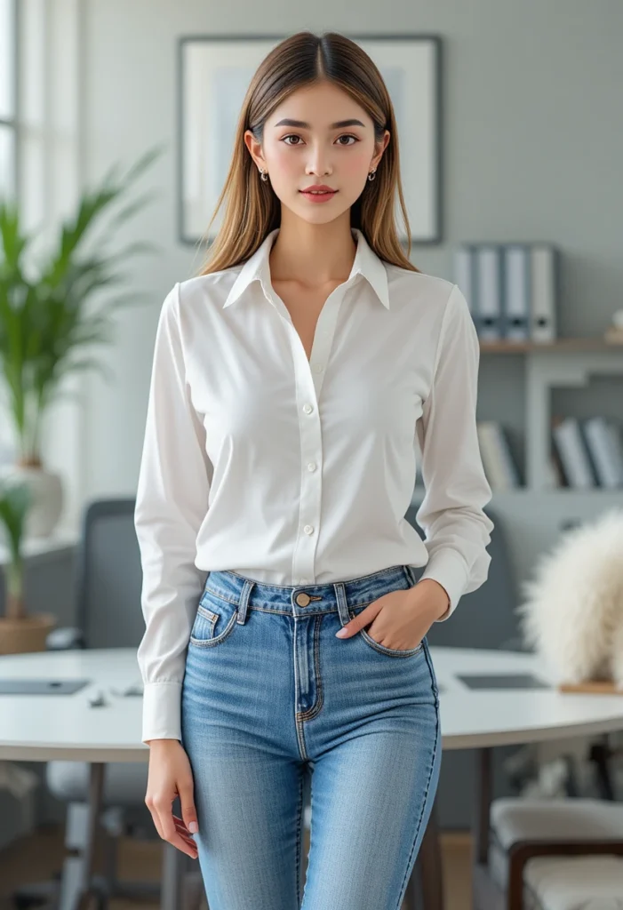 10+Business Casual Outfits with Jeans for Women 2 Chic Button-Down Shirts with Denim