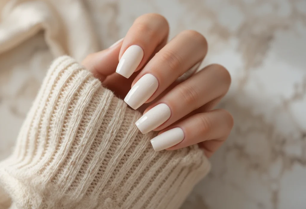 Short Milky White Nails