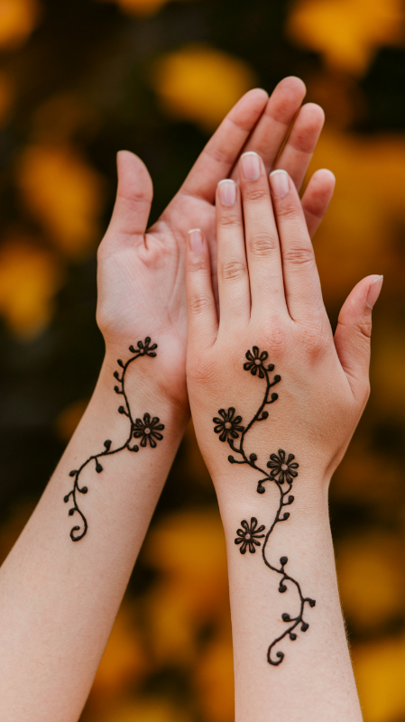 10+Simple Mehndi Designs: Elegance in Every Stroke 8 Floral Vine Mehndi Designs