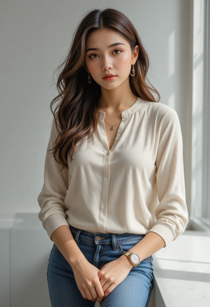 10+Business Casual Outfits with Jeans for Women 6 Accessorizing with Minimal Jewelry