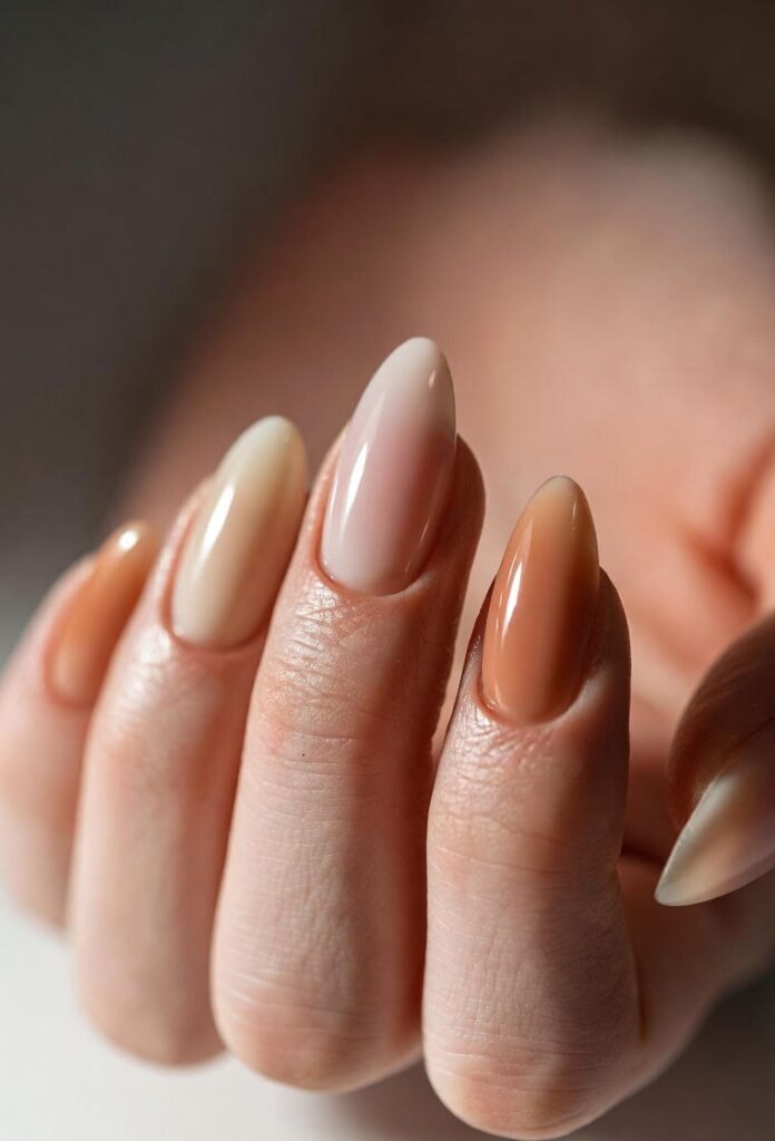 Top Almond Nails Ideas for 2025: Simple to Glam Designs 2 Soft Nude Shades Almond Nails Ideas