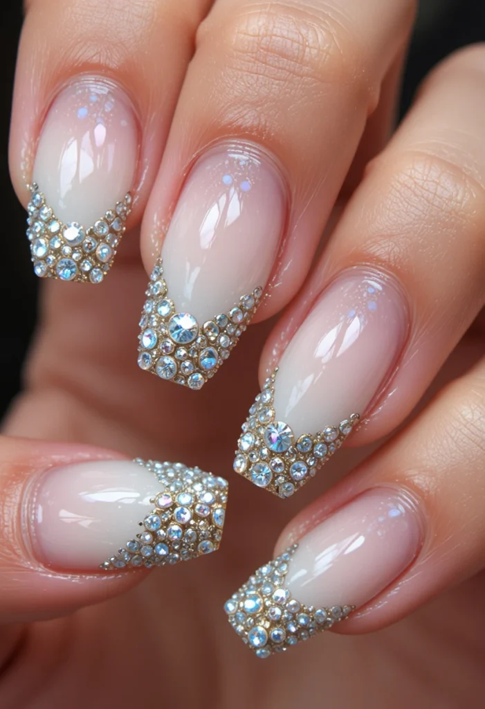 10+Elegant French Nails: A Timeless Nail Trend 8 French Nails with Rhinestones