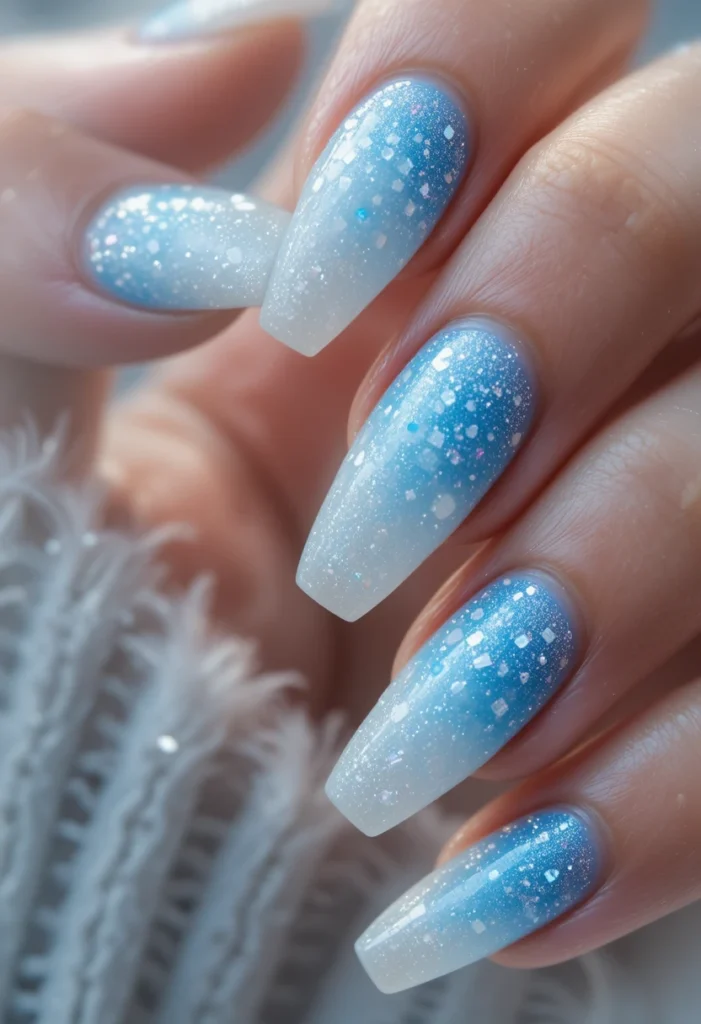 Icy Blue Gradient Winter Nail Ideas