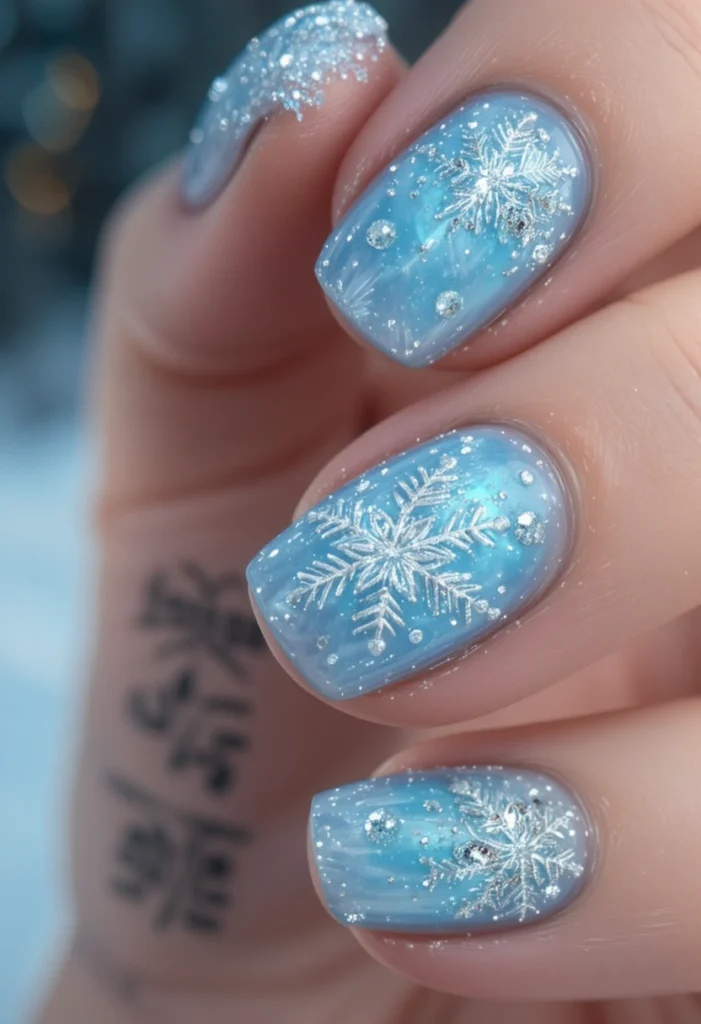 Snowflake Glam Winter Nail Ideas