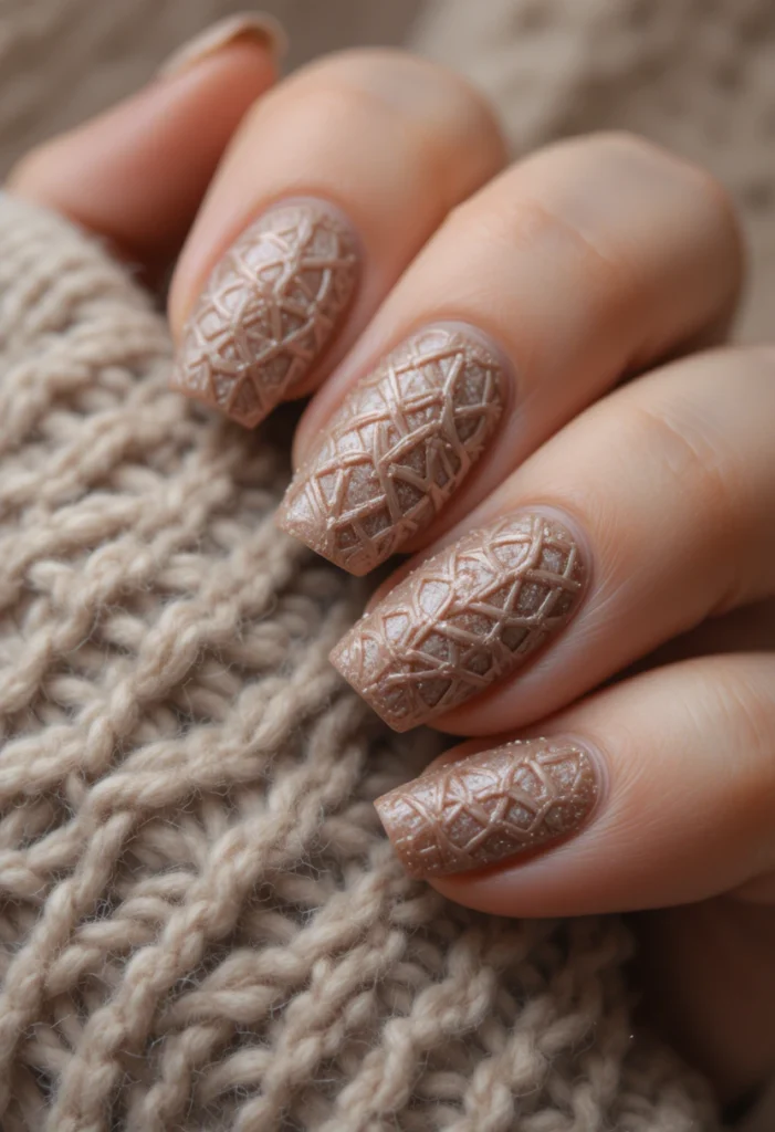Sweater Texture Winter Nail Ideas