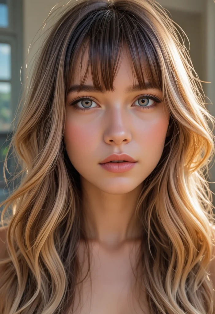 Curtain Bangs with Highlights