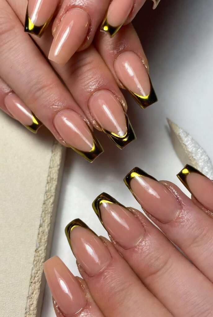 Nude Gold Luxury Nails for Different Nail Shapes and Lengths