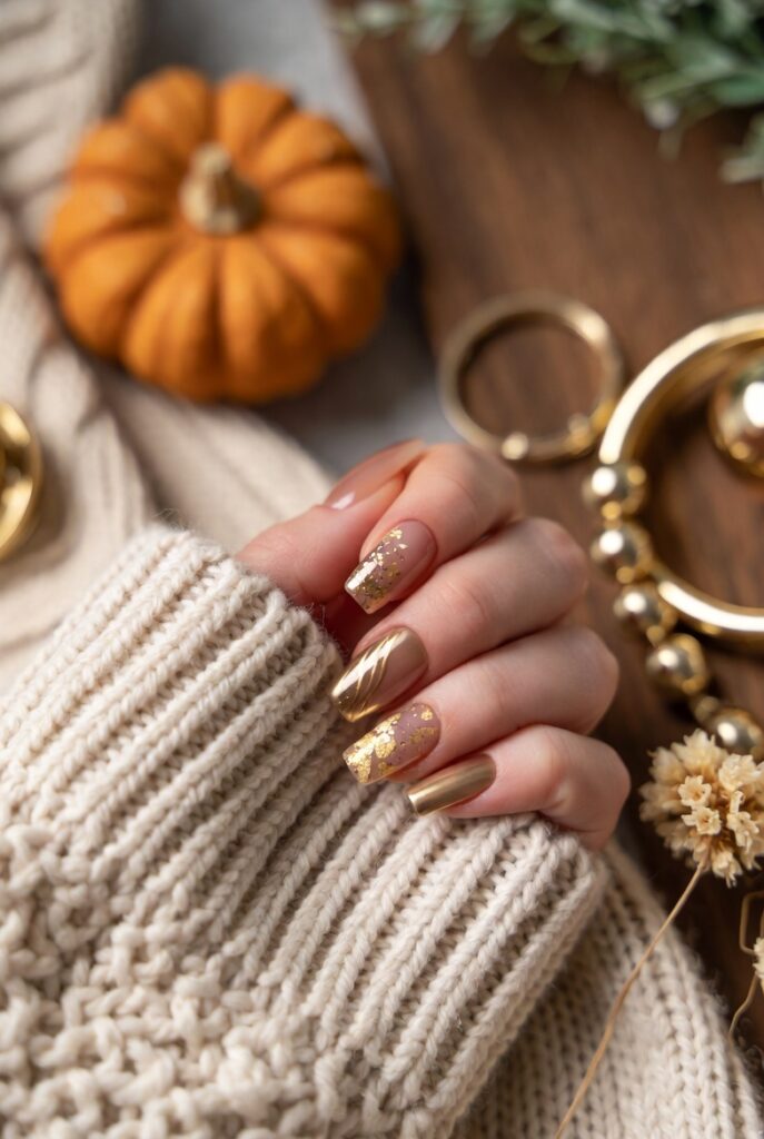 Nude Gold Luxury Nails for Seasonal Style Transitions