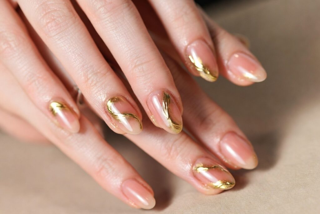 Nude Gold Luxury Nails