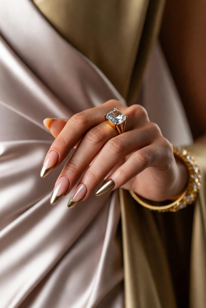 Nude Gold Luxury Nails Inspired by High-End Fashion Trends