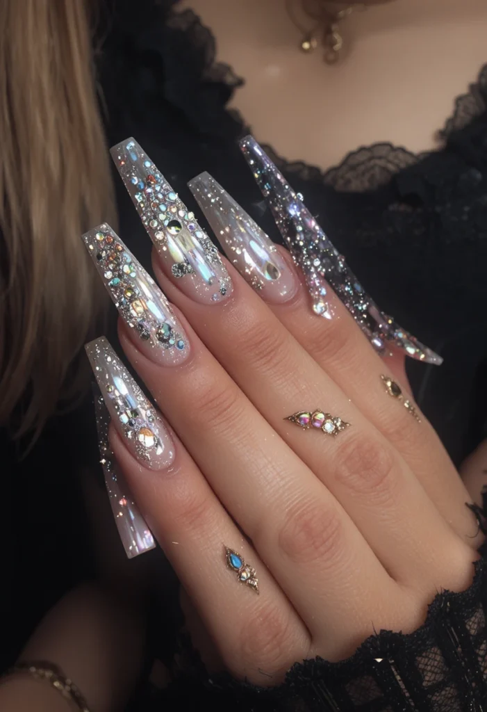  Coffin Shape Glam Nails