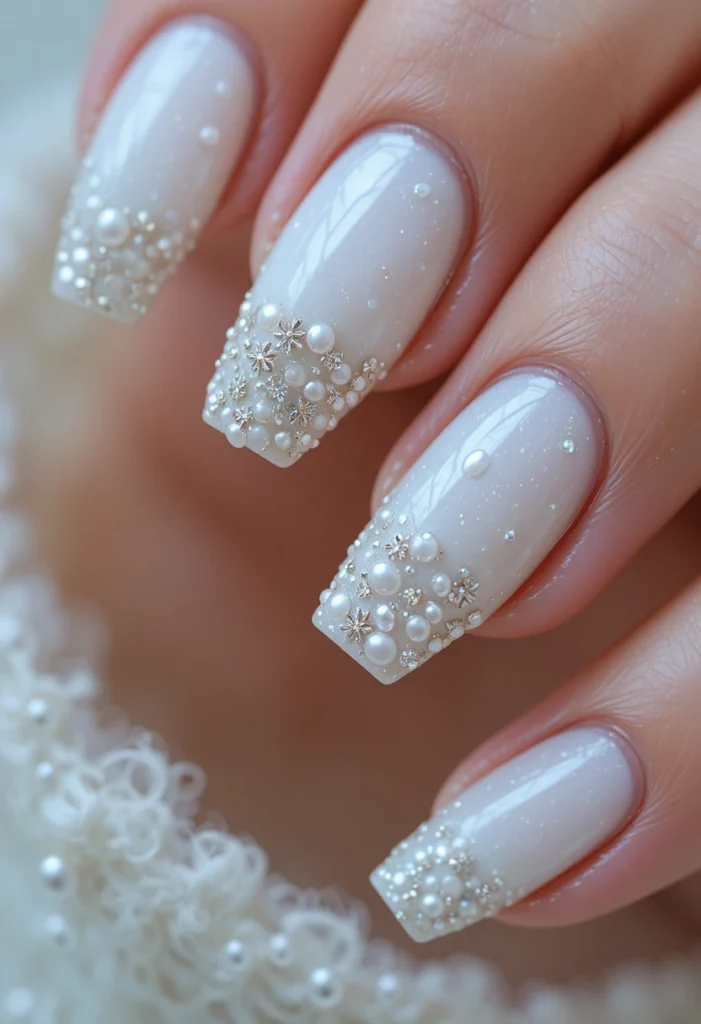  Pearl Accented Winter Nail Ideas